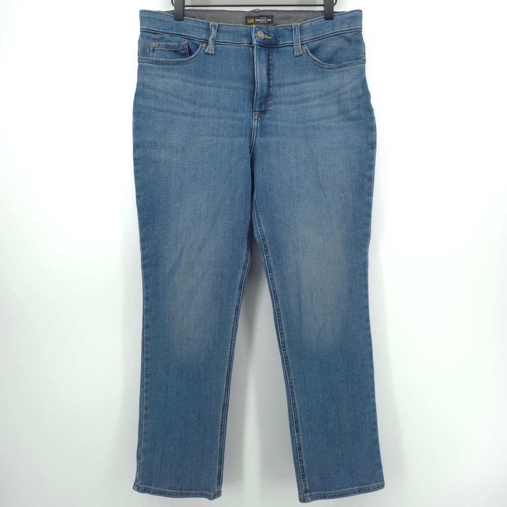 Lee Women Jeans Slim Fit Straight Leg 12 Short Blue Mid Rise Denim 103418243
